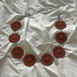 Handcrafted Orange Floral Disk Statement Belt